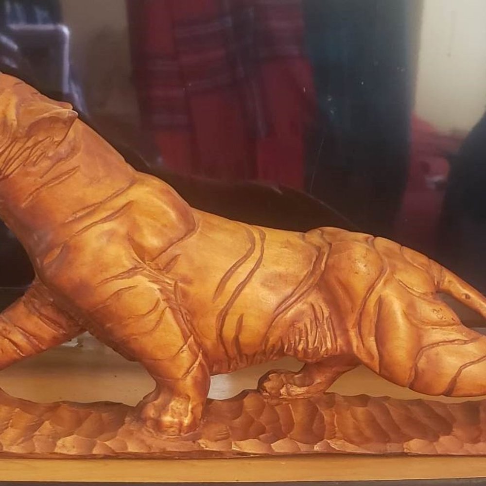 Vintage Hand carved Chinese Wood Tiger Sculpture